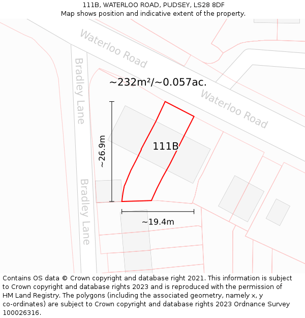 111B, WATERLOO ROAD, PUDSEY, LS28 8DF: Plot and title map