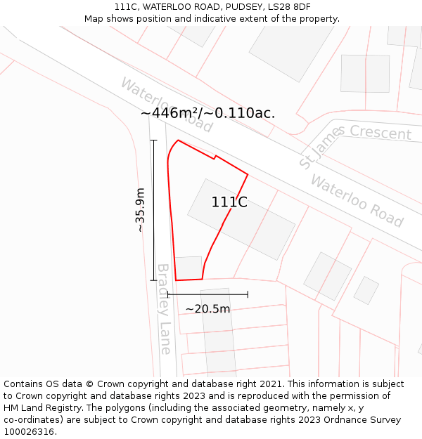 111C, WATERLOO ROAD, PUDSEY, LS28 8DF: Plot and title map