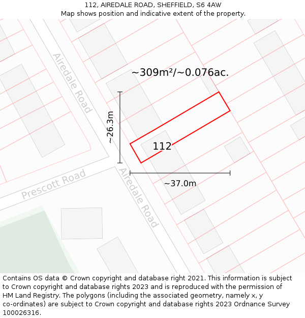 112, AIREDALE ROAD, SHEFFIELD, S6 4AW: Plot and title map