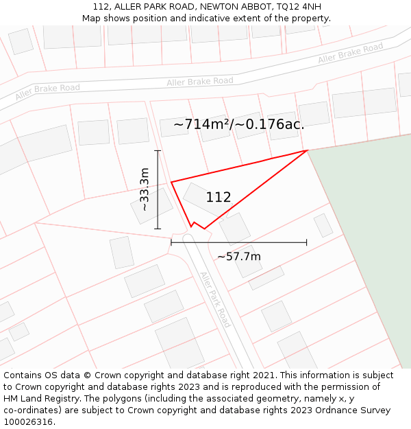 112, ALLER PARK ROAD, NEWTON ABBOT, TQ12 4NH: Plot and title map