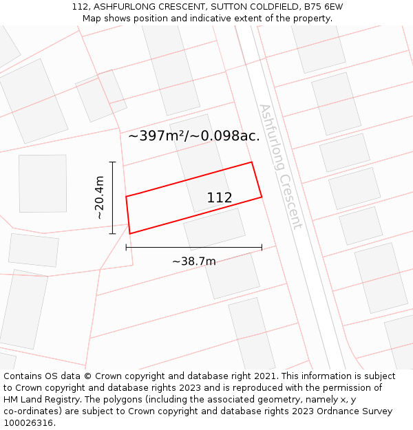 112, ASHFURLONG CRESCENT, SUTTON COLDFIELD, B75 6EW: Plot and title map