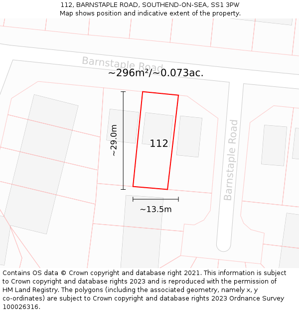112, BARNSTAPLE ROAD, SOUTHEND-ON-SEA, SS1 3PW: Plot and title map
