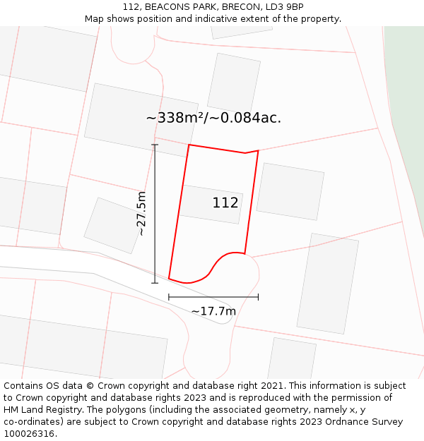 112, BEACONS PARK, BRECON, LD3 9BP: Plot and title map