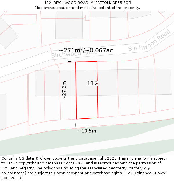 112, BIRCHWOOD ROAD, ALFRETON, DE55 7QB: Plot and title map