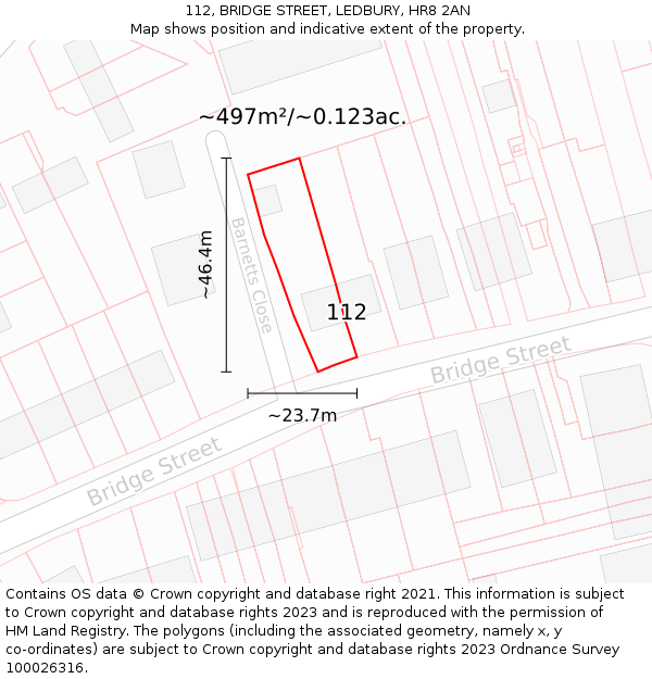 112, BRIDGE STREET, LEDBURY, HR8 2AN: Plot and title map