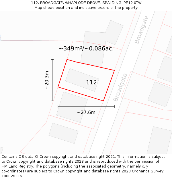 112, BROADGATE, WHAPLODE DROVE, SPALDING, PE12 0TW: Plot and title map