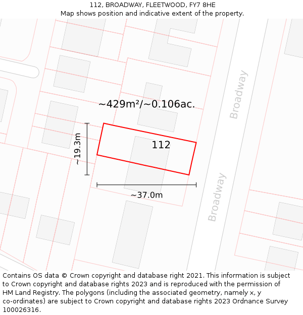 112, BROADWAY, FLEETWOOD, FY7 8HE: Plot and title map