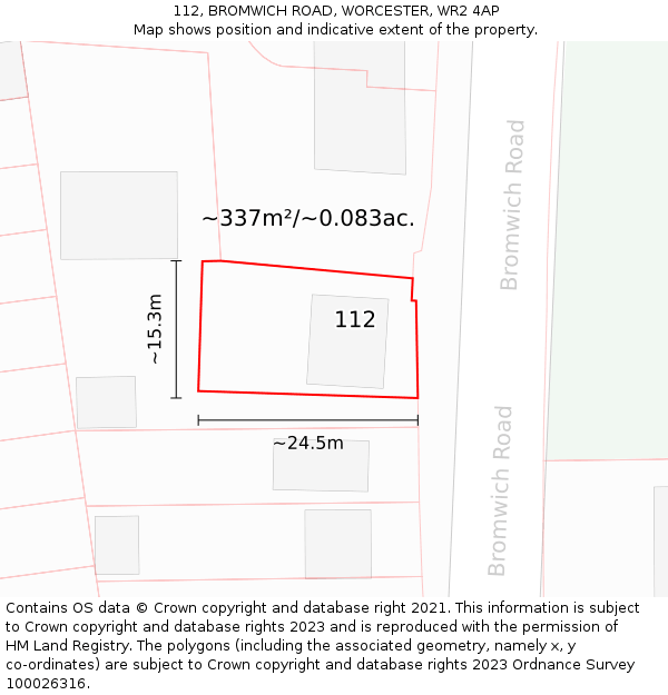 112, BROMWICH ROAD, WORCESTER, WR2 4AP: Plot and title map