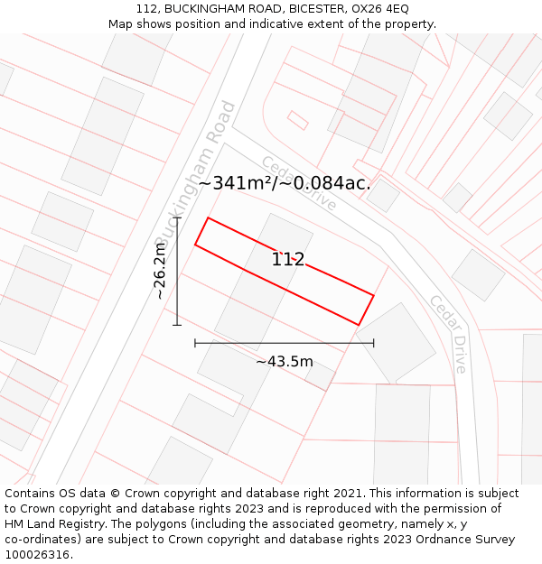 112, BUCKINGHAM ROAD, BICESTER, OX26 4EQ: Plot and title map