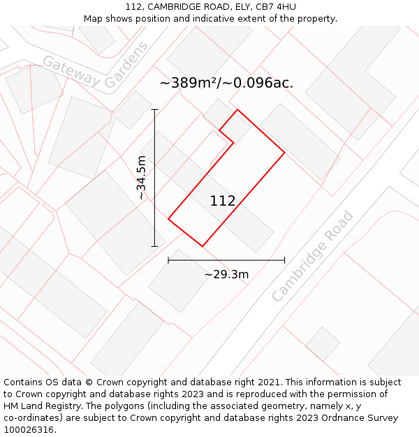 112, CAMBRIDGE ROAD, ELY, CB7 4HU: Plot and title map