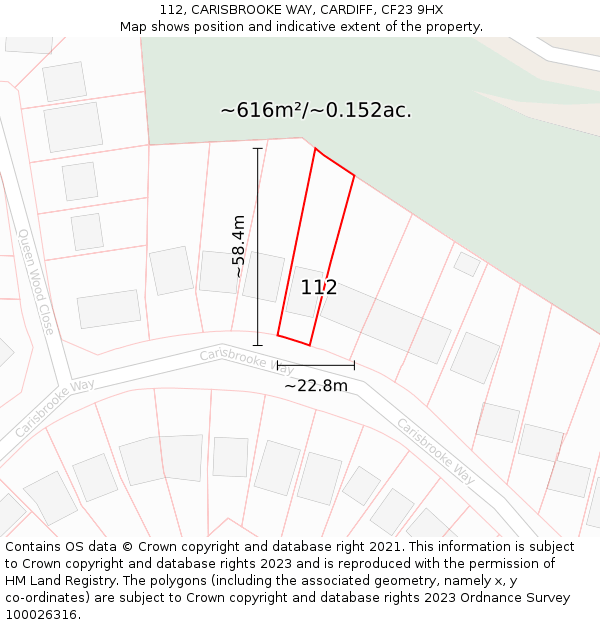 112, CARISBROOKE WAY, CARDIFF, CF23 9HX: Plot and title map