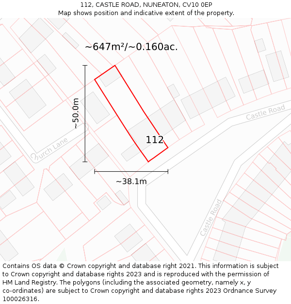112, CASTLE ROAD, NUNEATON, CV10 0EP: Plot and title map