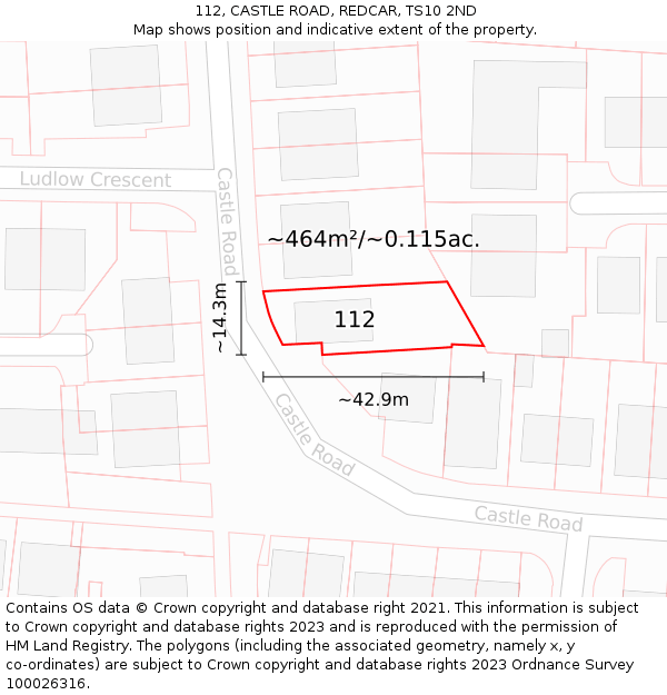112, CASTLE ROAD, REDCAR, TS10 2ND: Plot and title map