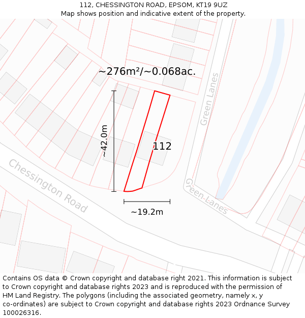 112, CHESSINGTON ROAD, EPSOM, KT19 9UZ: Plot and title map