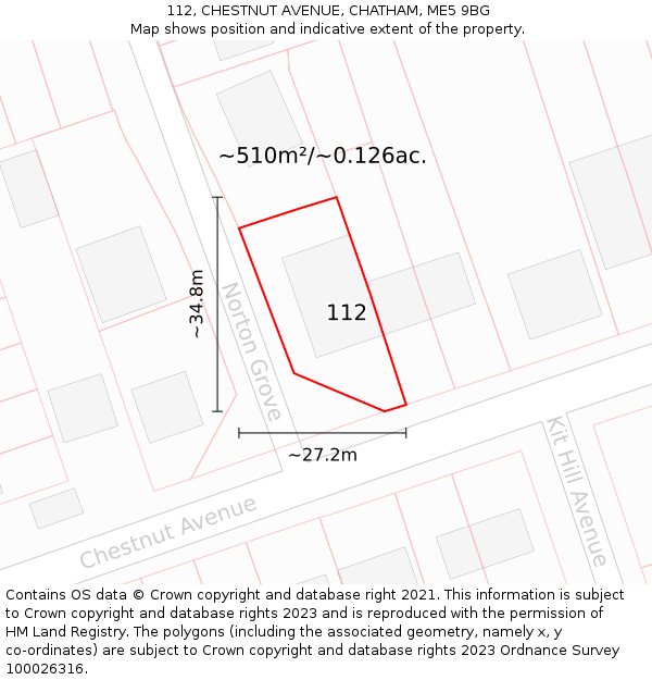 112, CHESTNUT AVENUE, CHATHAM, ME5 9BG: Plot and title map