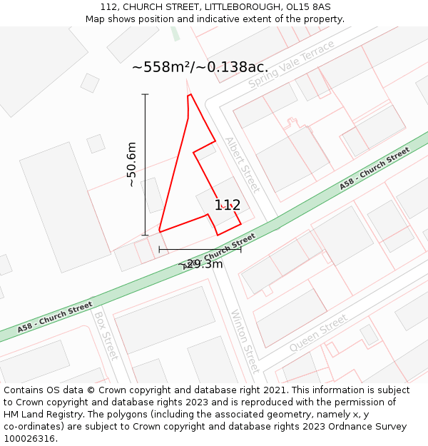 112, CHURCH STREET, LITTLEBOROUGH, OL15 8AS: Plot and title map