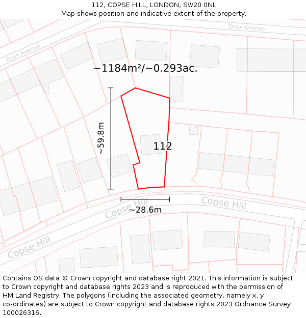 112, COPSE HILL, LONDON, SW20 0NL: Plot and title map