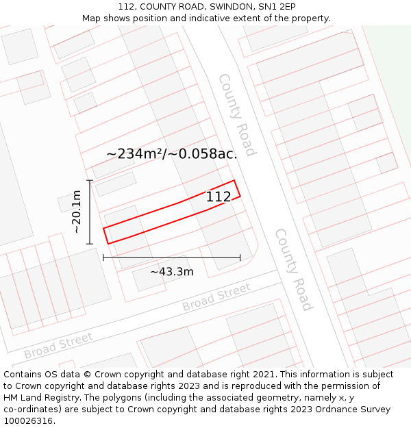 112, COUNTY ROAD, SWINDON, SN1 2EP: Plot and title map