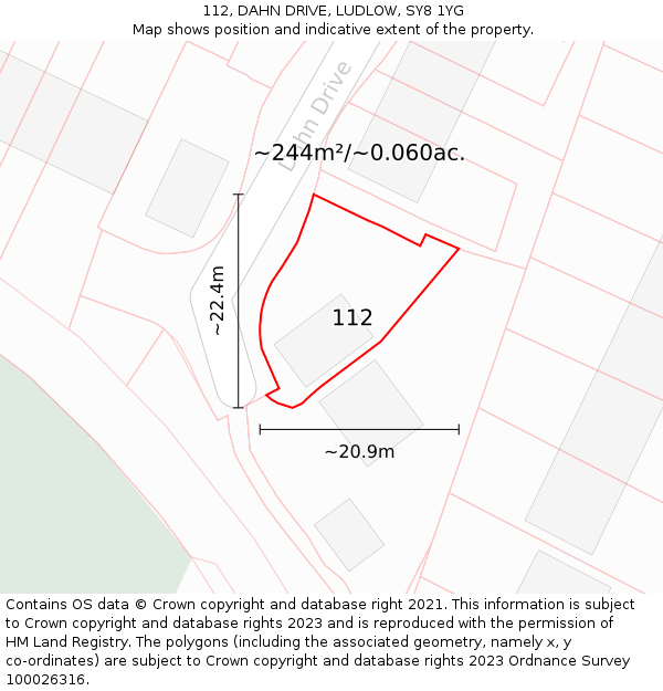 112, DAHN DRIVE, LUDLOW, SY8 1YG: Plot and title map