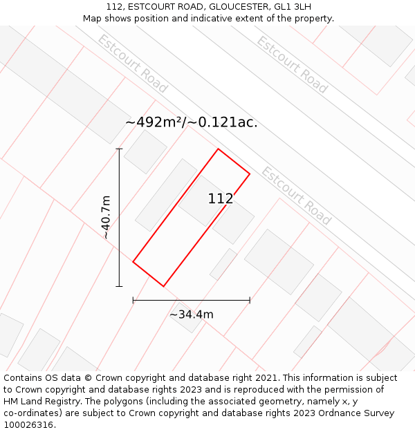 112, ESTCOURT ROAD, GLOUCESTER, GL1 3LH: Plot and title map