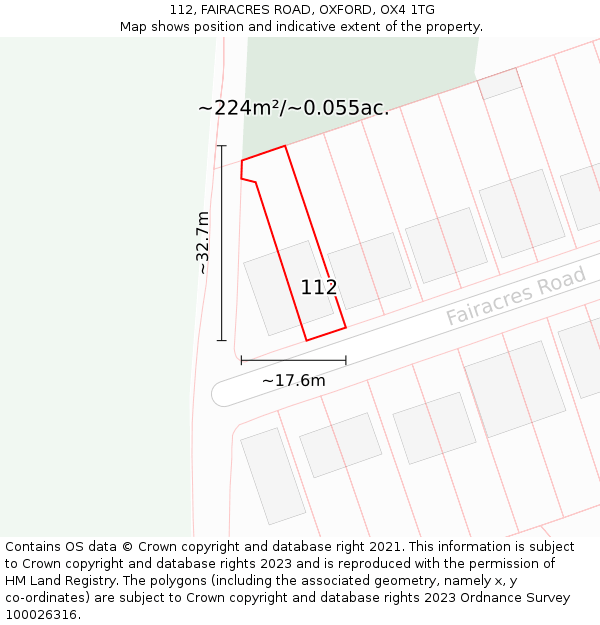 112, FAIRACRES ROAD, OXFORD, OX4 1TG: Plot and title map