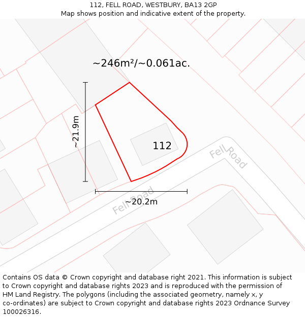 112, FELL ROAD, WESTBURY, BA13 2GP: Plot and title map