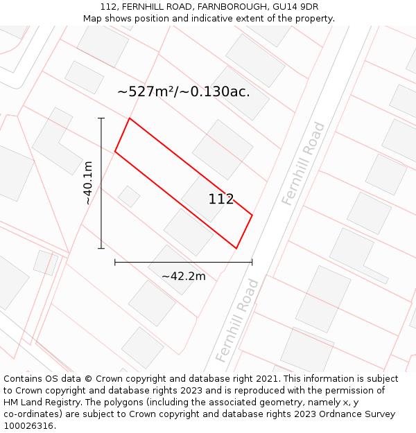 112, FERNHILL ROAD, FARNBOROUGH, GU14 9DR: Plot and title map