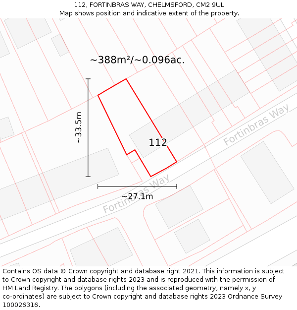 112, FORTINBRAS WAY, CHELMSFORD, CM2 9UL: Plot and title map