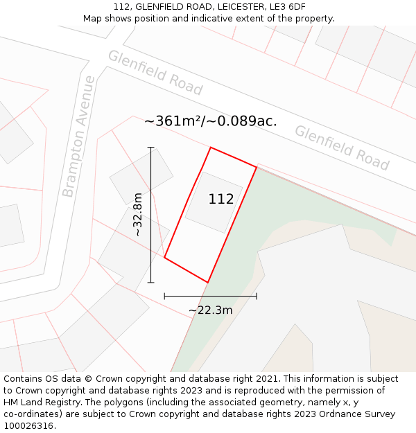 112, GLENFIELD ROAD, LEICESTER, LE3 6DF: Plot and title map