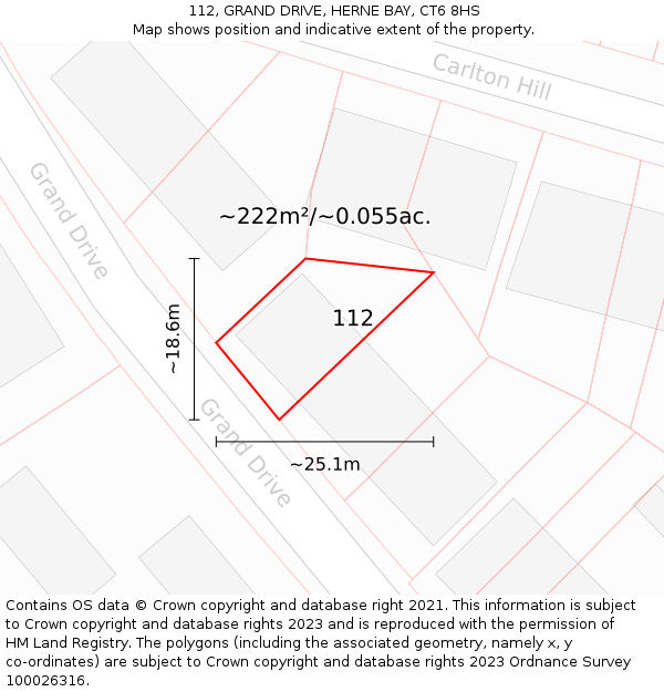 112, GRAND DRIVE, HERNE BAY, CT6 8HS: Plot and title map