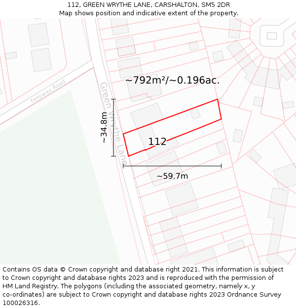 112, GREEN WRYTHE LANE, CARSHALTON, SM5 2DR: Plot and title map