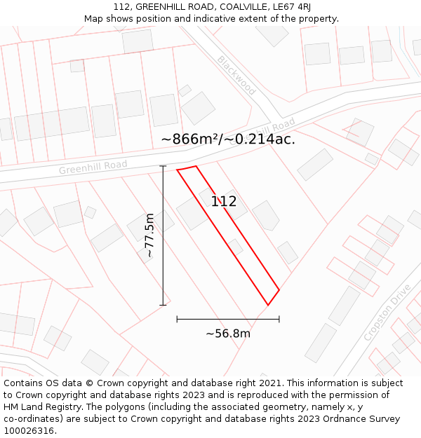 112, GREENHILL ROAD, COALVILLE, LE67 4RJ: Plot and title map