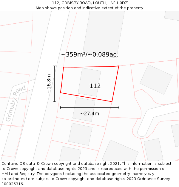 112, GRIMSBY ROAD, LOUTH, LN11 0DZ: Plot and title map