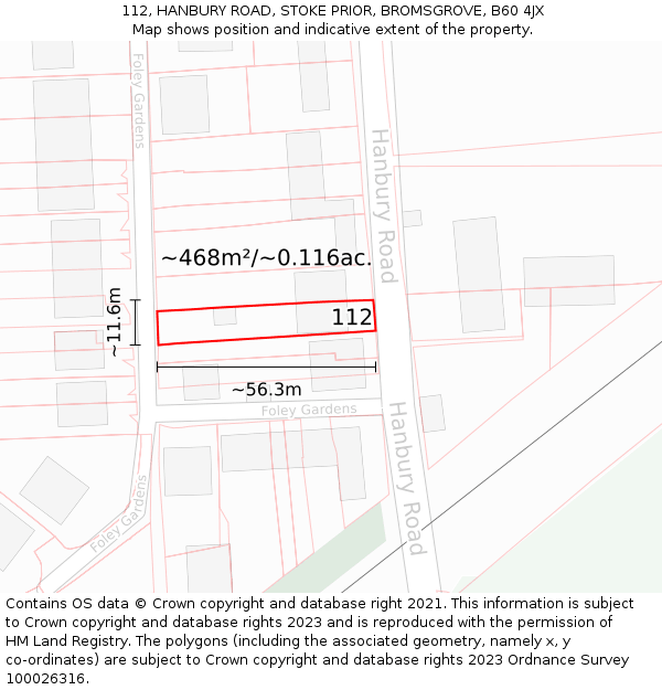 112, HANBURY ROAD, STOKE PRIOR, BROMSGROVE, B60 4JX: Plot and title map