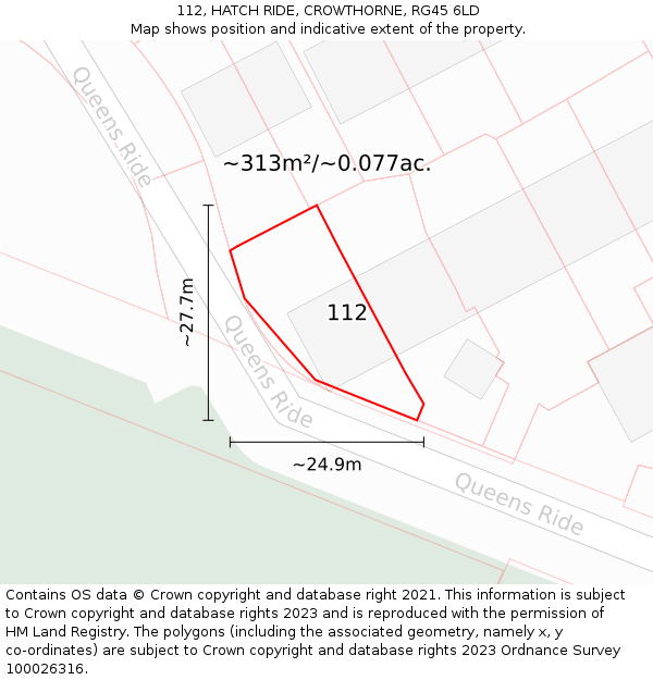 112, HATCH RIDE, CROWTHORNE, RG45 6LD: Plot and title map