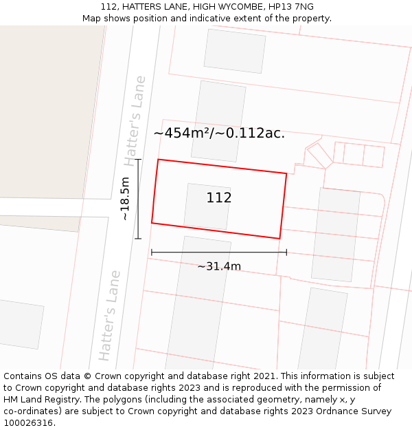 112, HATTERS LANE, HIGH WYCOMBE, HP13 7NG: Plot and title map