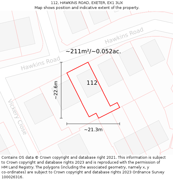 112, HAWKINS ROAD, EXETER, EX1 3UX: Plot and title map