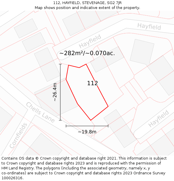 112, HAYFIELD, STEVENAGE, SG2 7JR: Plot and title map