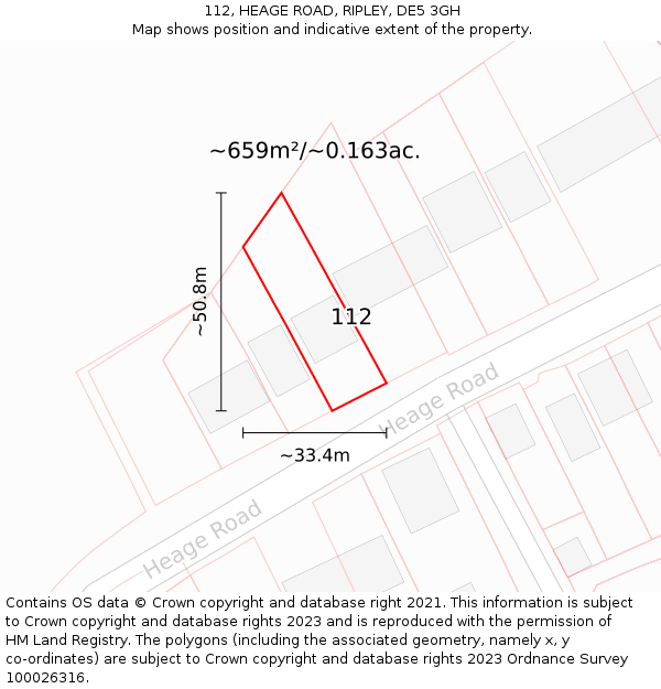 112, HEAGE ROAD, RIPLEY, DE5 3GH: Plot and title map