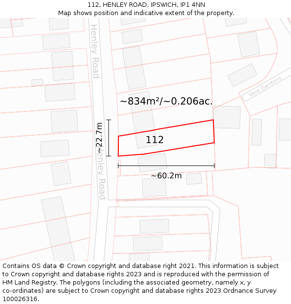 112, HENLEY ROAD, IPSWICH, IP1 4NN: Plot and title map
