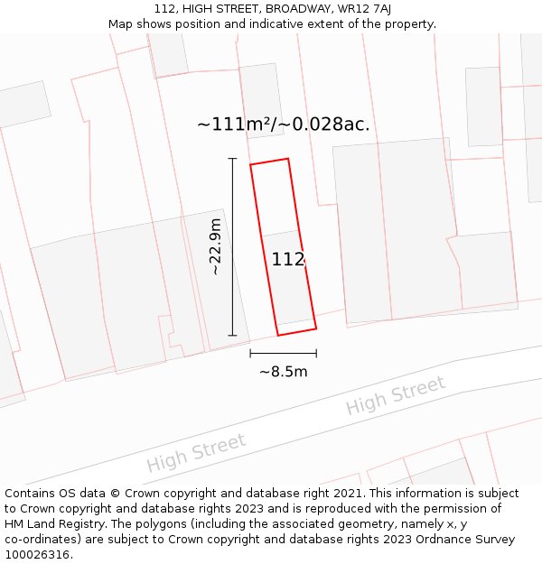 112, HIGH STREET, BROADWAY, WR12 7AJ: Plot and title map