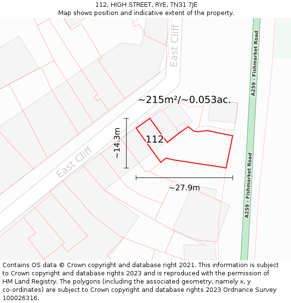 112, HIGH STREET, RYE, TN31 7JE: Plot and title map