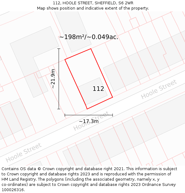 112, HOOLE STREET, SHEFFIELD, S6 2WR: Plot and title map
