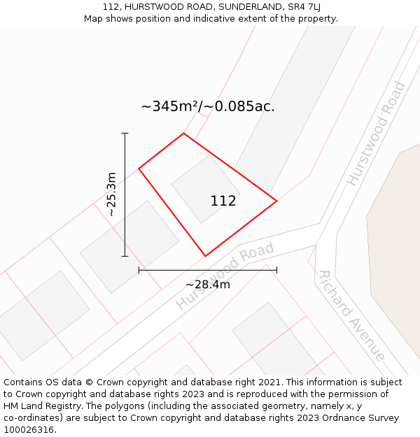 112, HURSTWOOD ROAD, SUNDERLAND, SR4 7LJ: Plot and title map