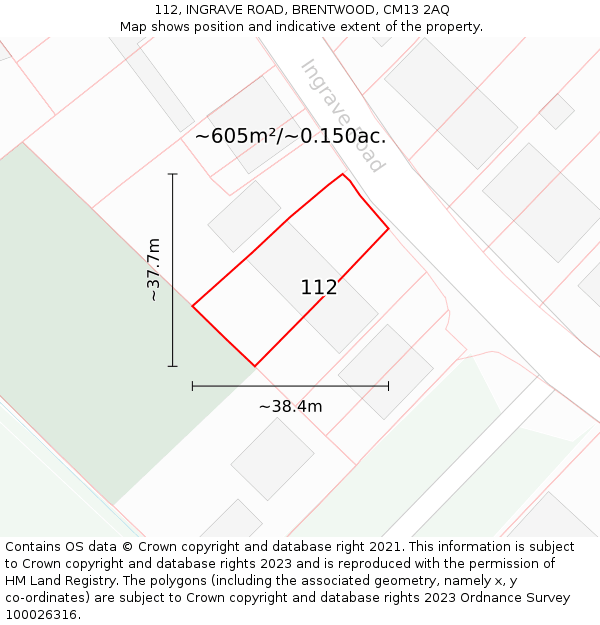 112, INGRAVE ROAD, BRENTWOOD, CM13 2AQ: Plot and title map