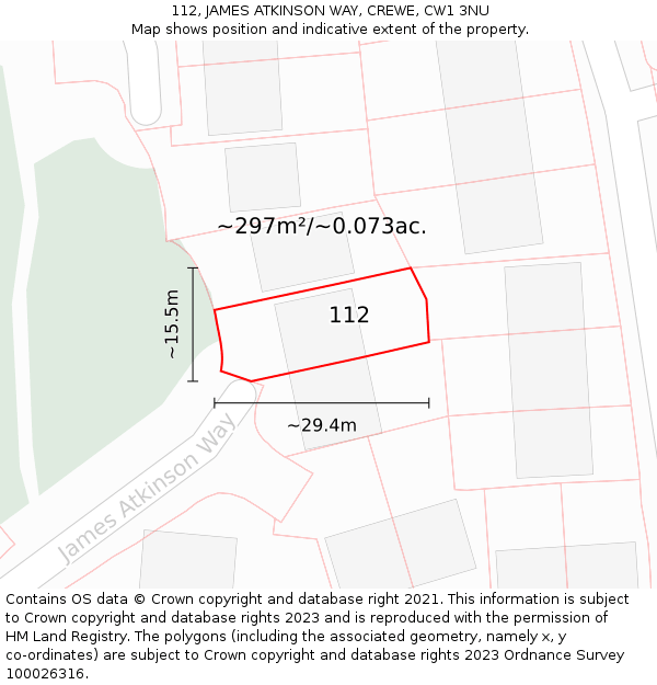 112, JAMES ATKINSON WAY, CREWE, CW1 3NU: Plot and title map