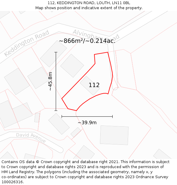 112, KEDDINGTON ROAD, LOUTH, LN11 0BL: Plot and title map