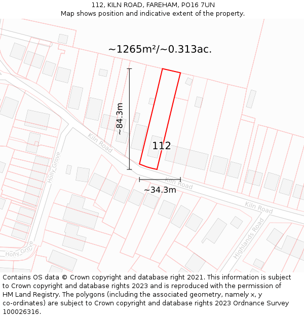 112, KILN ROAD, FAREHAM, PO16 7UN: Plot and title map