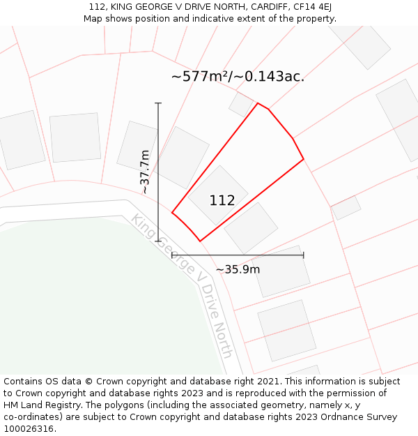 112, KING GEORGE V DRIVE NORTH, CARDIFF, CF14 4EJ: Plot and title map