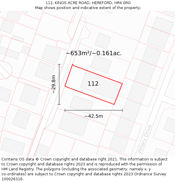 112, KINGS ACRE ROAD, HEREFORD, HR4 0RG: Plot and title map